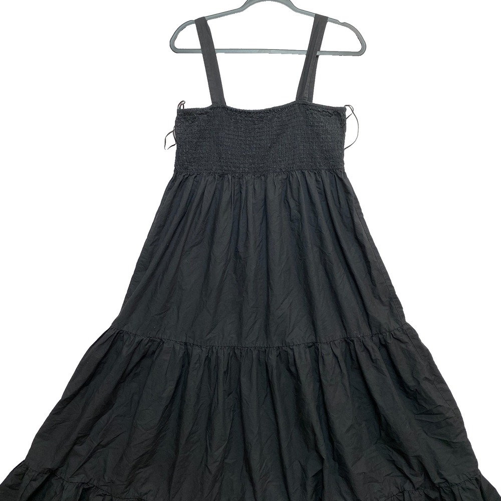 ZARA Dress Womens Large Black Wide Strap Tube Lagenlook Cotton Boho